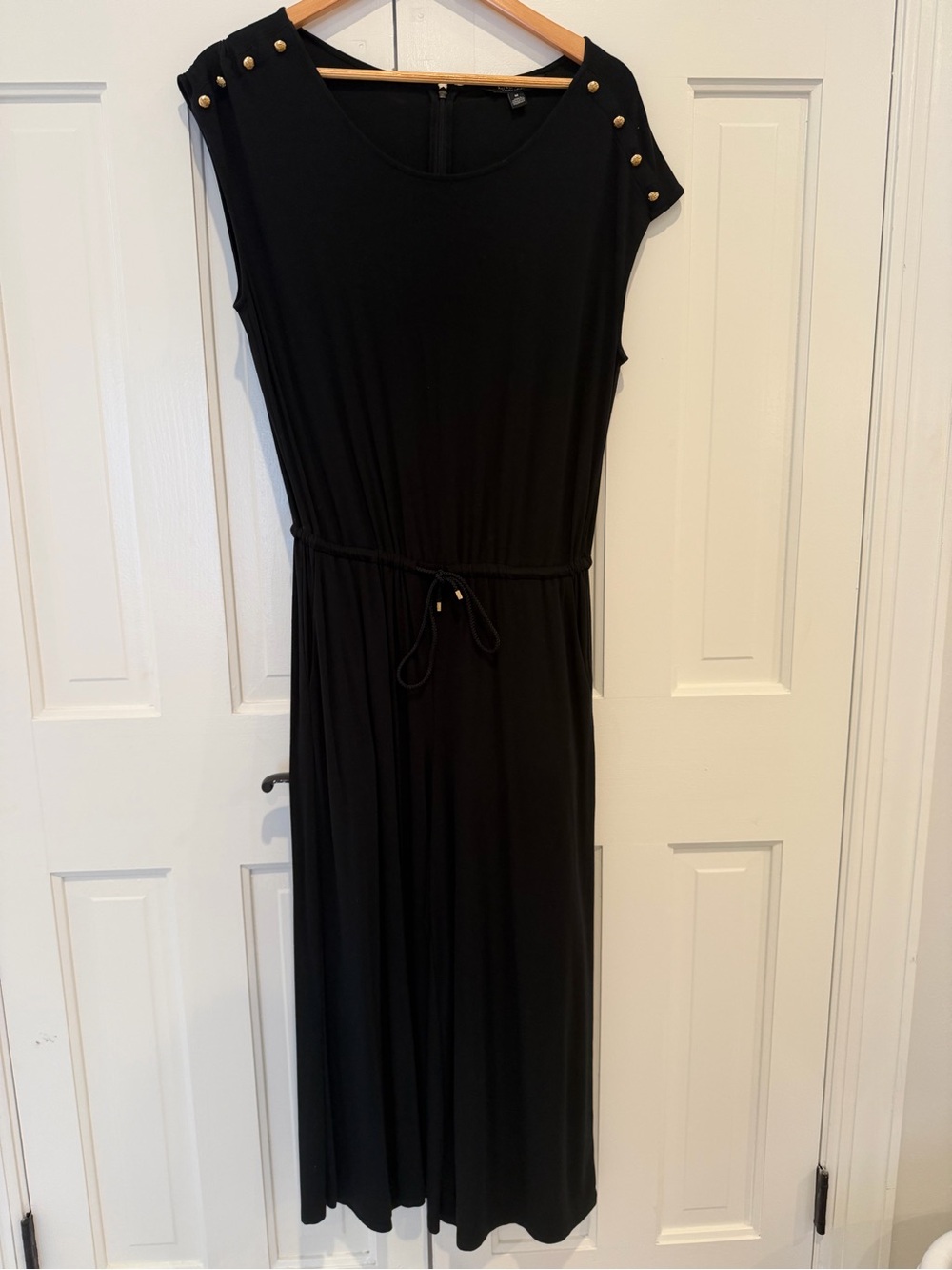 Black Stud-Shoulder Drawstring Waist Women's Jumpsuit